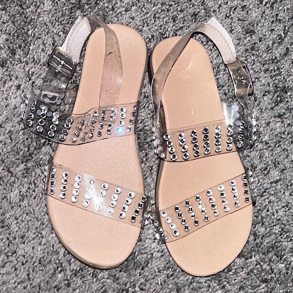 Tahari Youth Kids Girls Clear Vinyl Rhinestone Sandals GUC